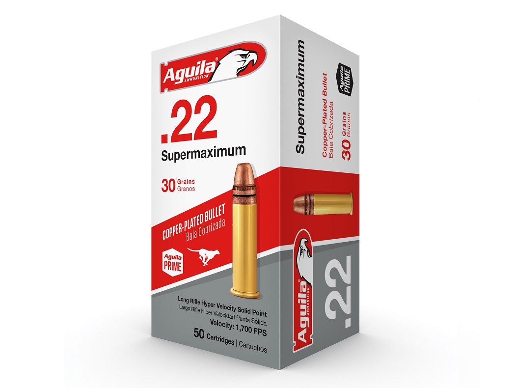 Aguila Supermaximum Ammunition .22 Long Rifle 30 grain Copper Plated Solid Point box of 500